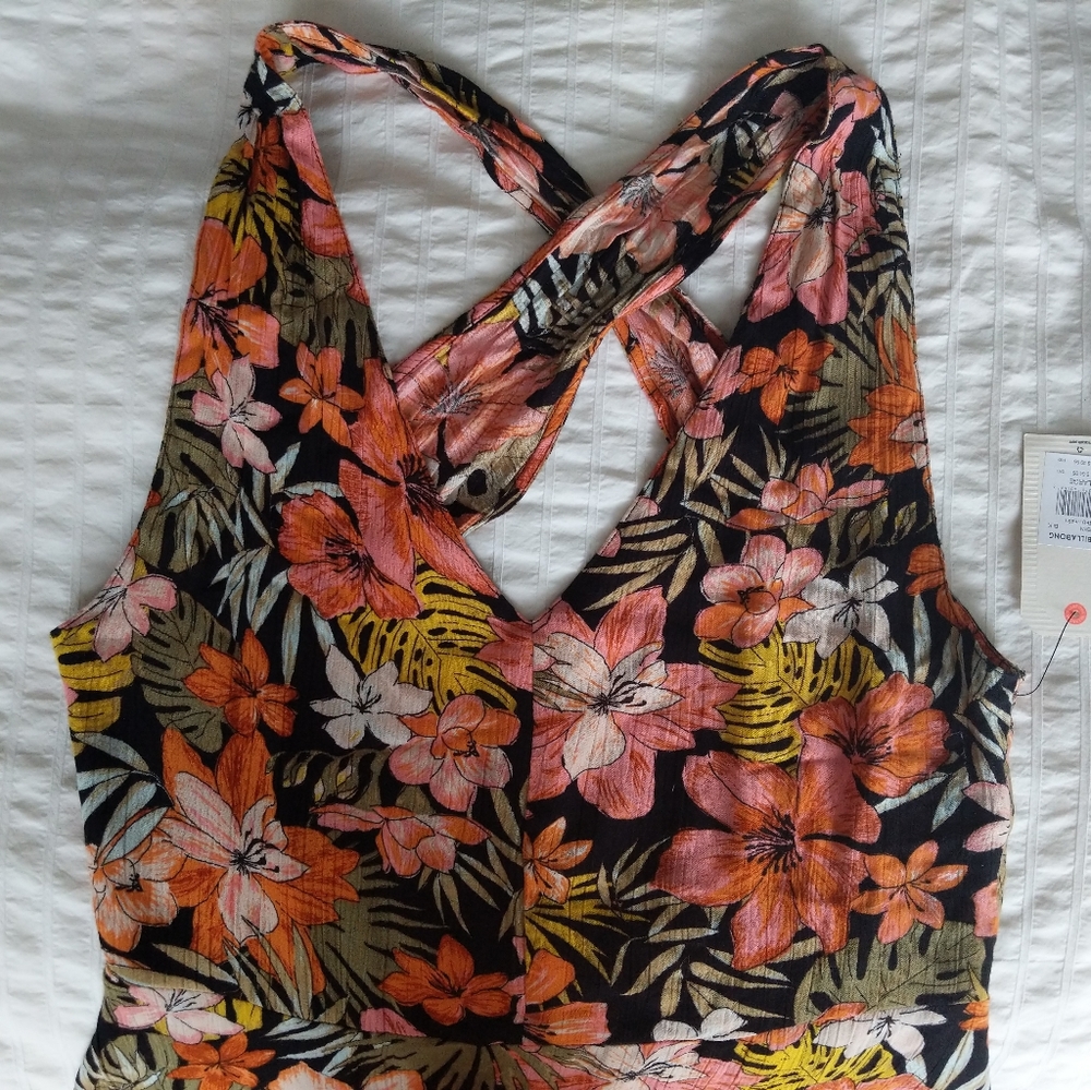 Billabong tropical print dress with cross back